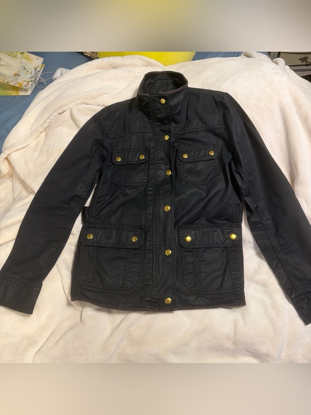 J. Crew Black Utility Jacket with Gold Snap Buttons